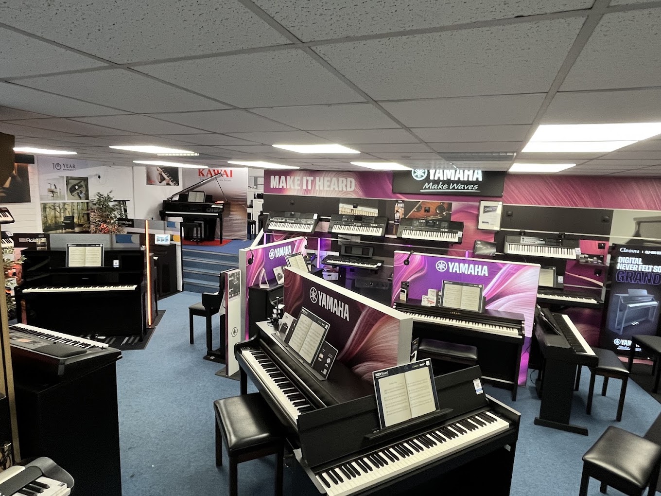 Yamaha piano and keyboard area in the Keysound Hinckley showroom